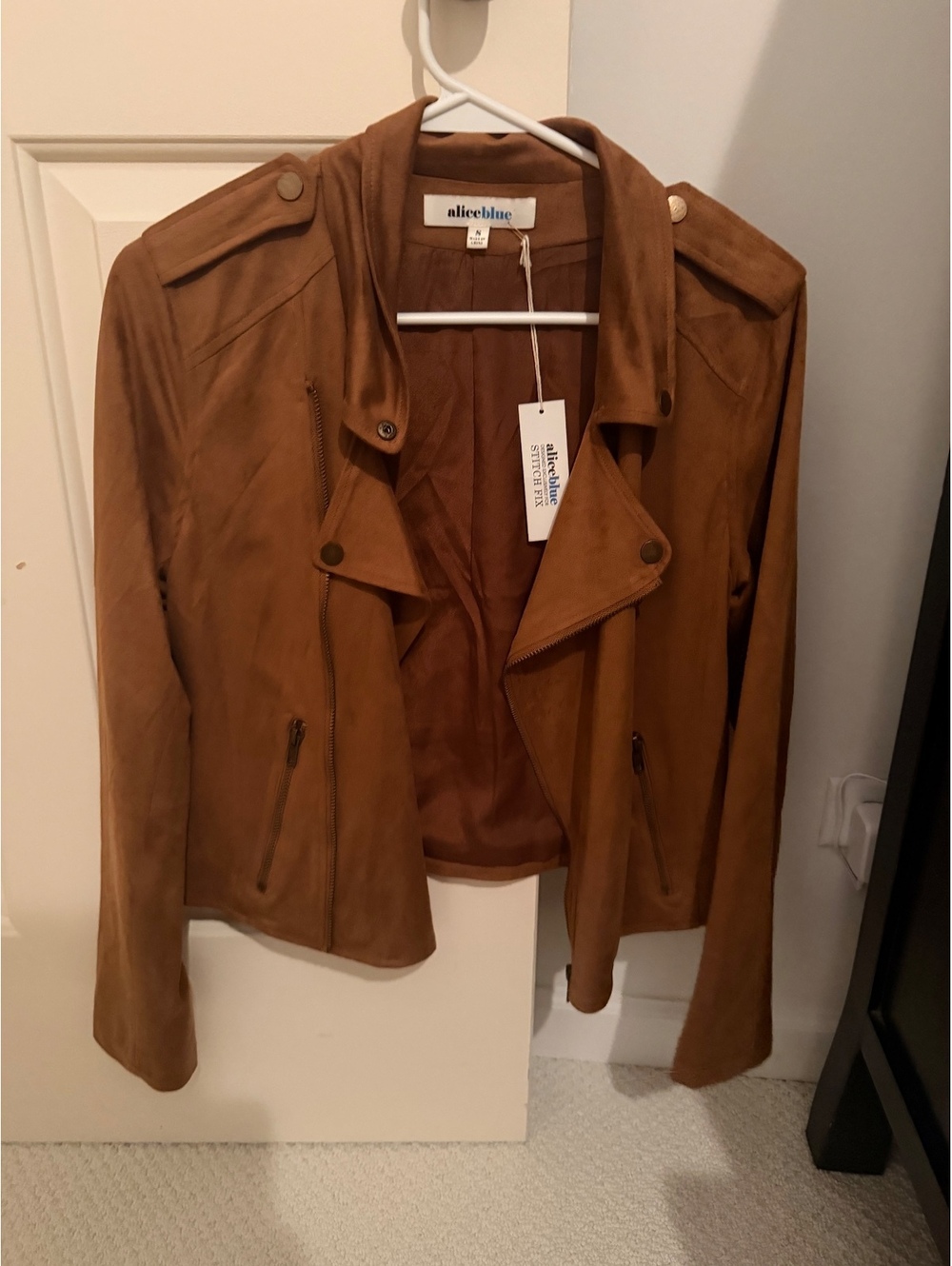 Alice Blue brown vegan suede moto jacket